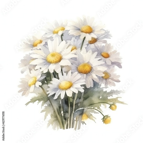 A beautiful bouquet of white daisies on a clean and elegant white background