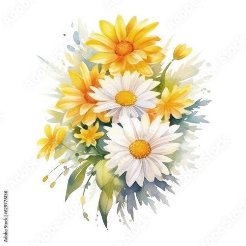 A beautiful bouquet of yellow and white flowers on a clean white background