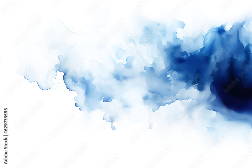 blue smoke watercolor abstract blue liquid Acrylic colors and ink in water, isolated on white and transparent background, ai generate