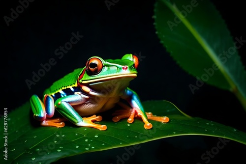 green frog on a leaf generated by AI tool