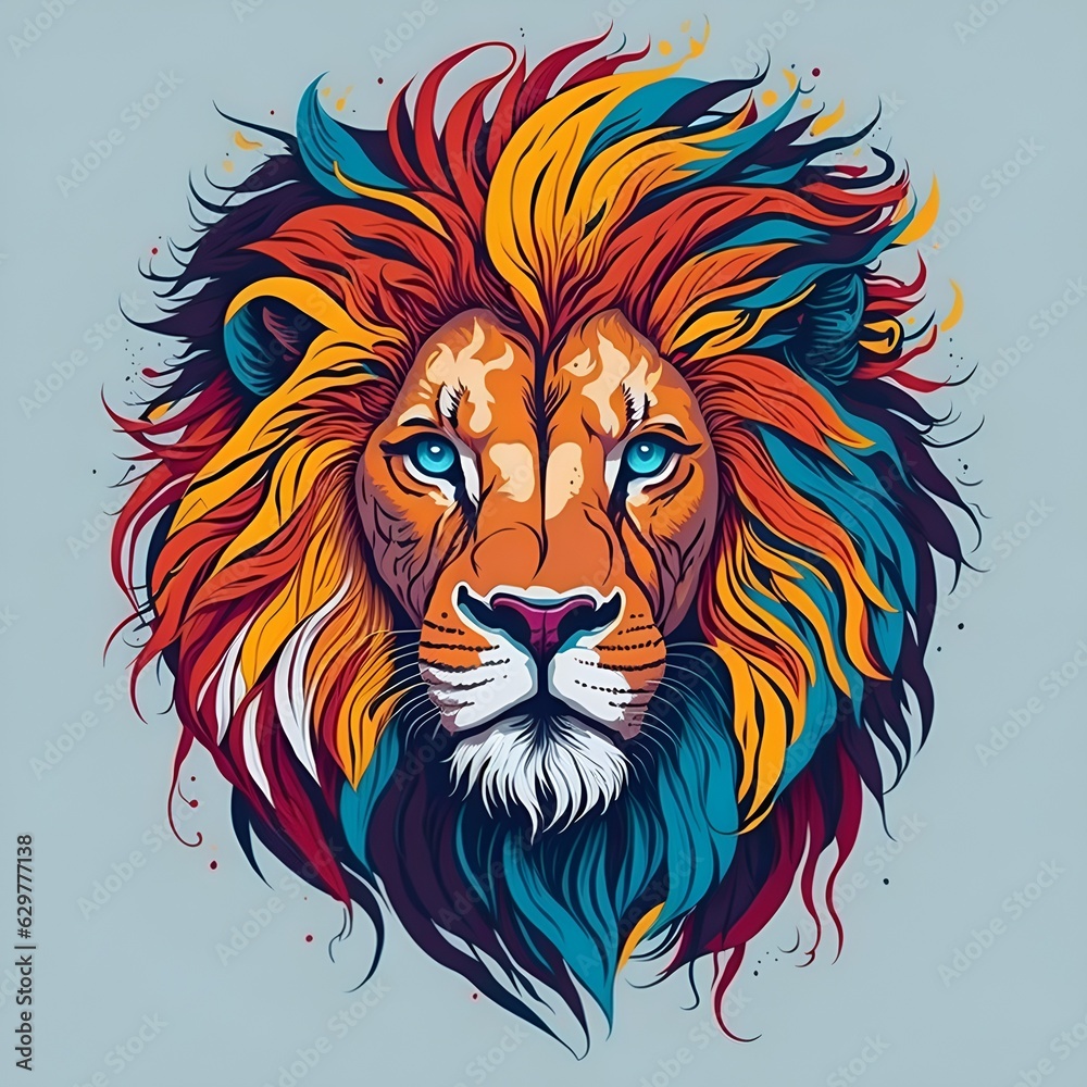 Colorful Lion Head Vector Illustration