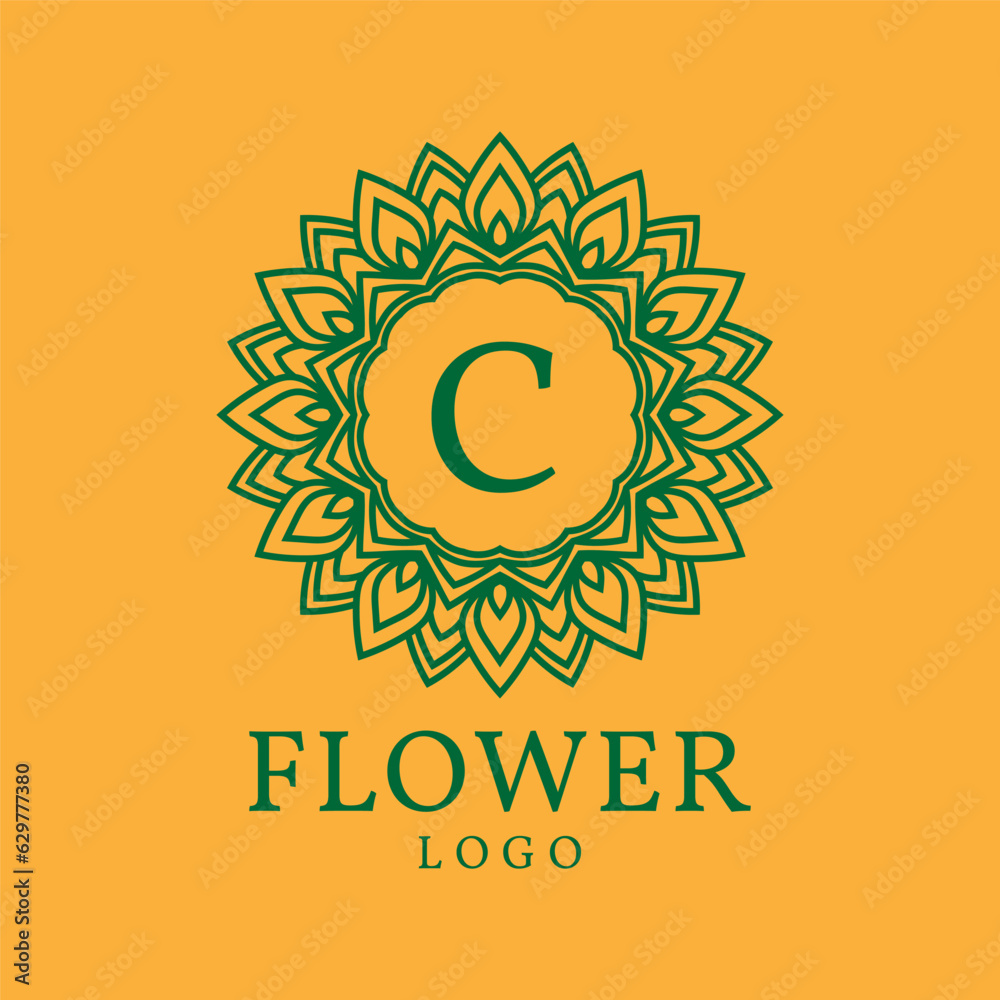 Fototapeta premium flower frame letter C initial vector logo design
