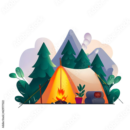 Camping illustration art  generative AI.