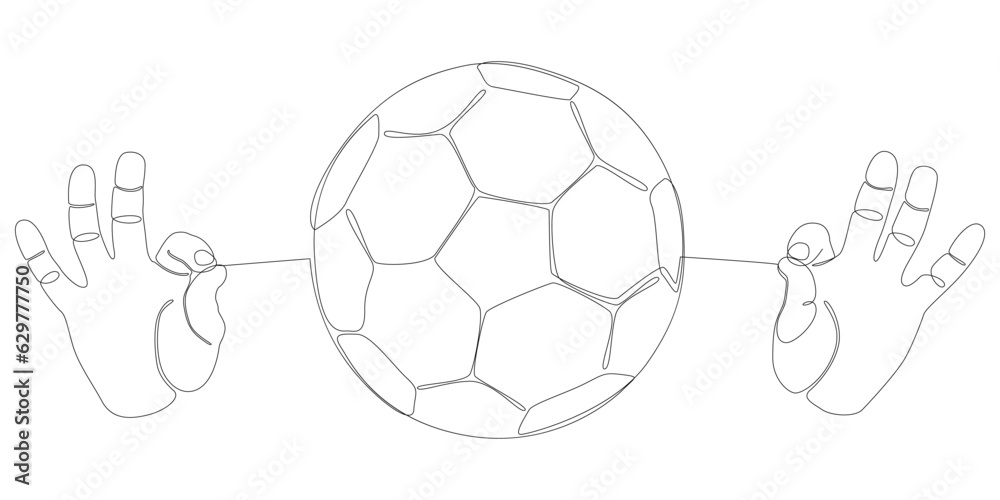 Obraz premium One continuous line of hand with Football, Soccer ball. Thin Line Illustration vector sport concept. Contour Drawing Creative ideas.