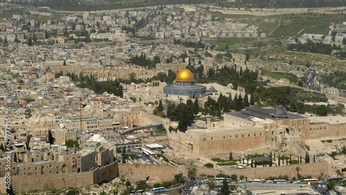 Jerusalem old city quarters wailing wall and the Dome of the rock, Aerial view photo