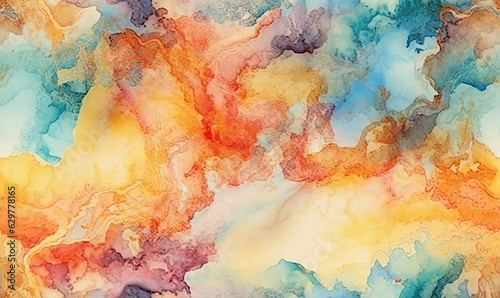 Multi colored watercolor seameless pattern. Texture of spreading out paint. For banner, postcard, book illustration. Created with generative AI tools