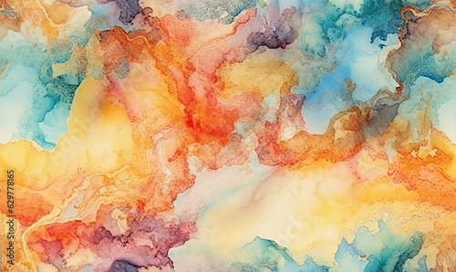 Multi colored watercolor seameless pattern. Texture of spreading out paint. For banner, postcard, book illustration. Created with generative AI tools photo