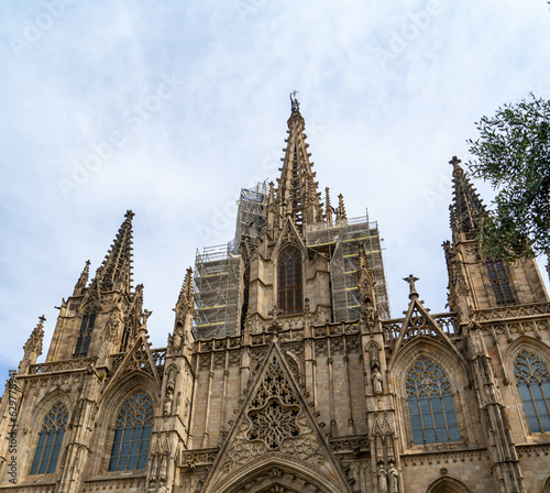 Exterior shot of the Cathedral of Barcelona in Barcelona, Spain