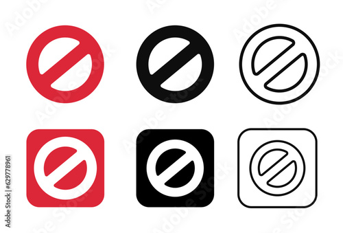 prohibited or stop sign icon in red, black and white