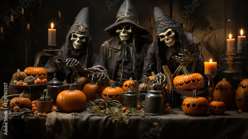 Cartoon illustration of kids celebrating halloween