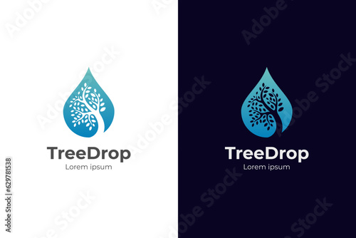 Pure tree of life logo design with water drop element symbol for Ecology, environment and agriculture logo illustration