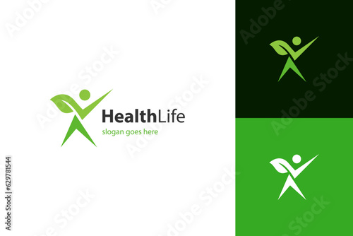 health care center logo design concept. Abstract happy human silhouette. Sport, fitness, medical logo symbol