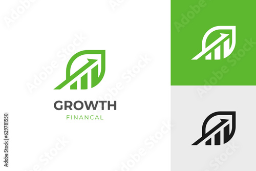 Tela financial growth up logo icon design with leaf and arrow combined for economy, f