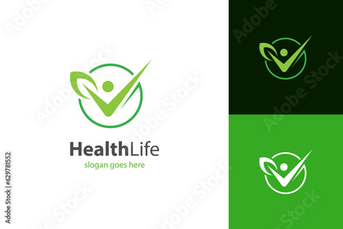People health check logo icon design. people leaf growth elements design