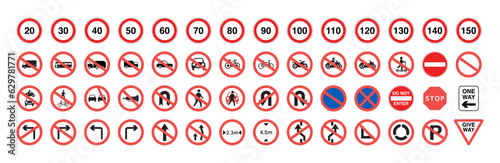 Traffic Signs Pack Set. All Prohibition traffic signs vector icon.