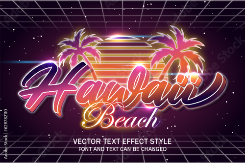 hawaii aloha beach retrowave vaporize synthwave style typography editable text effect font style template design