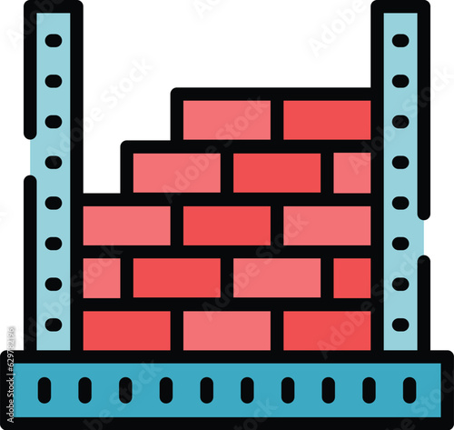 Construction wall brick icon outline vector. Home mortar. Builder worker color flat