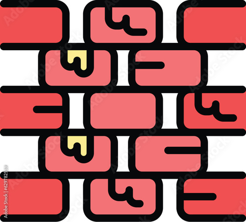 Broken brick wall icon outline vector. House worker. Mortar construction color flat