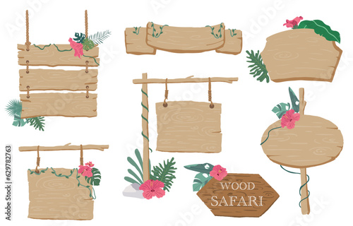 Wood banner collection of safari background set.Editable vector illustration for birthday invitation,postcard and sticker