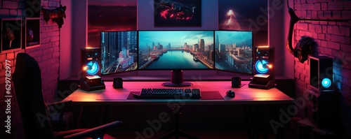 High angle shot gaming desk set up Generative AI