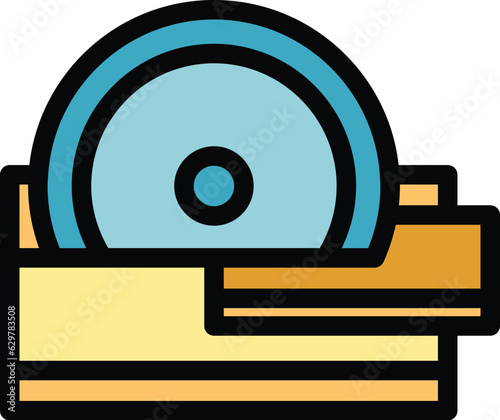 Drywall circular saw icon outline vector. Plaster cement. Pile wall color flat