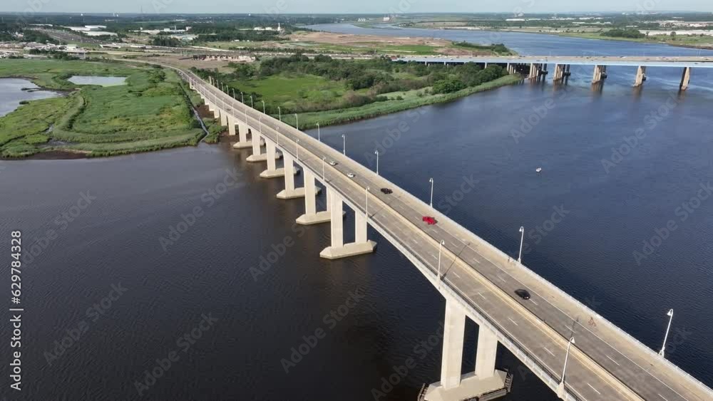 Aerial view of traffic crossing the Victory Bridge over the Raritan River Aerial view of traffic crossing the Victory Bridge over the Raritan River