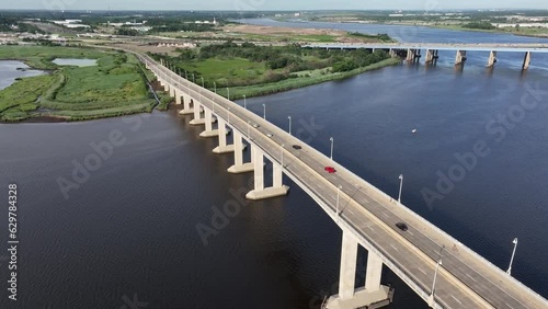 Aerial view of traffic crossing the Victory Bridge over the Raritan River photo