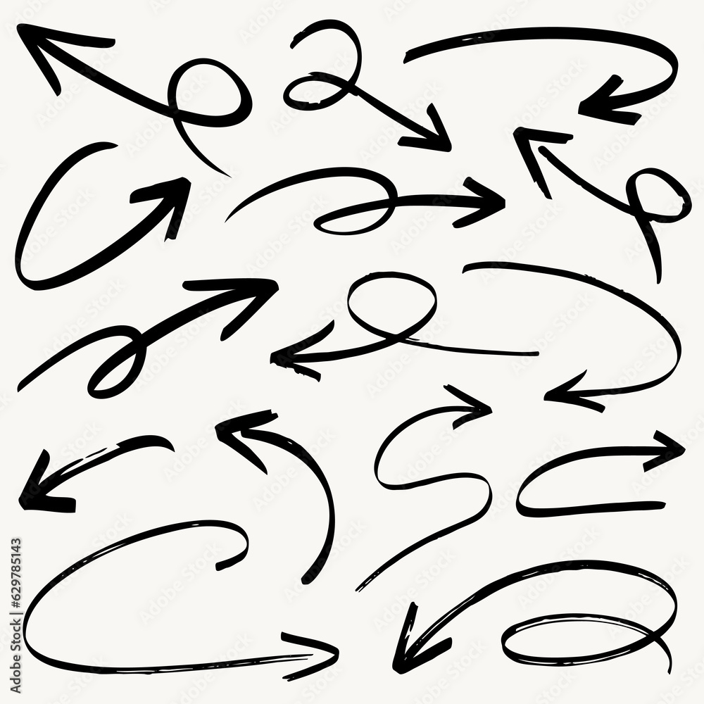 Hand drawn arrows vector set design for business plan, education and presentation Hand drawn arrows vector set design for business plan, education and presentation