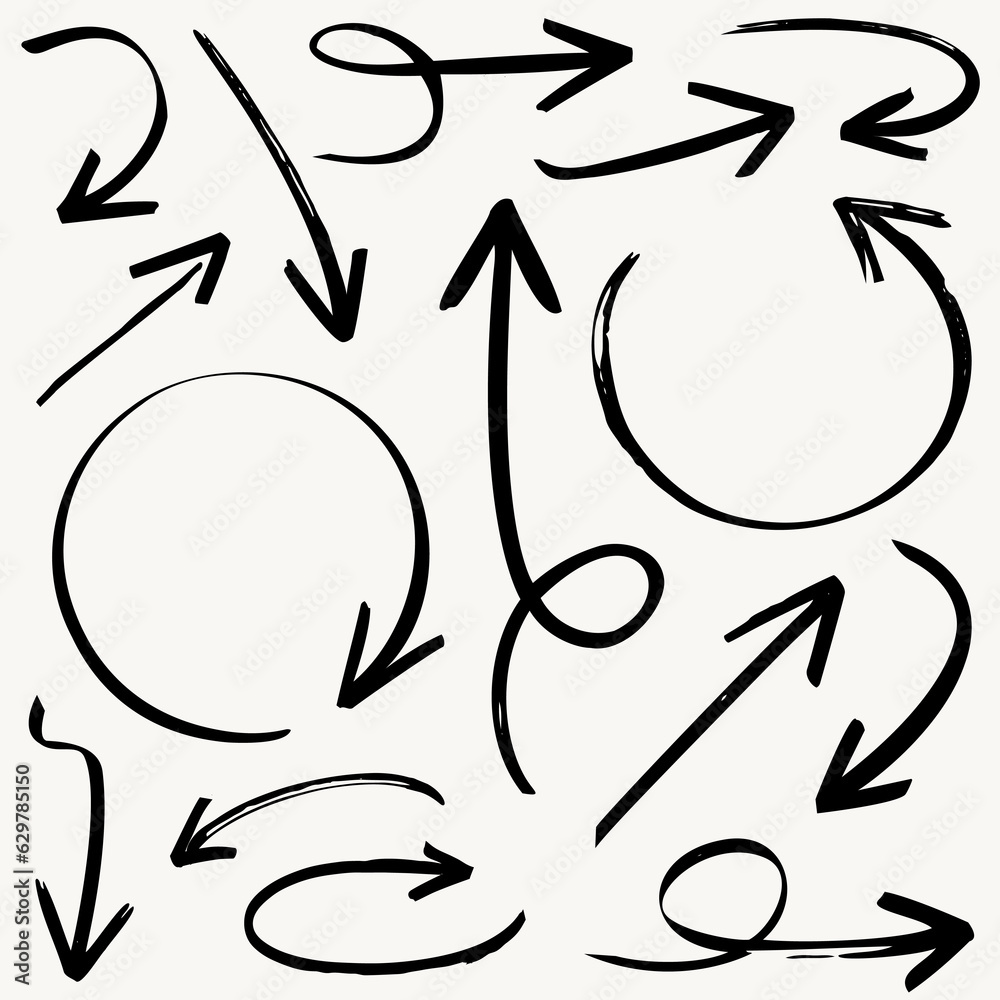 Hand drawn illustration of arrows design set for business plan, education and presentation Hand drawn illustration of arrows design set for business plan, education and presentation