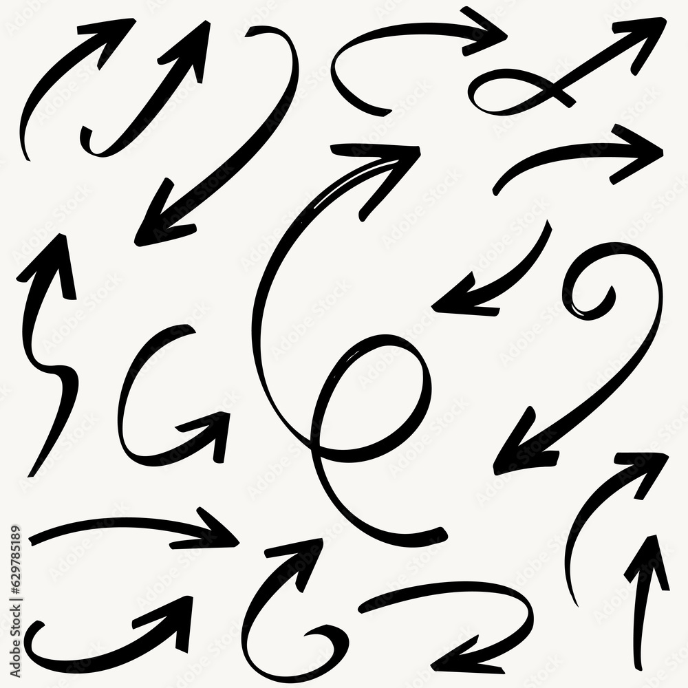 Hand drawn illustration of a set of arrows for business plan and education Hand drawn illustration of a set of arrows for business plan and education