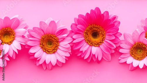 eautiful pink gerbera flowers on pink background  top view