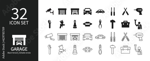 Icon set related to garage