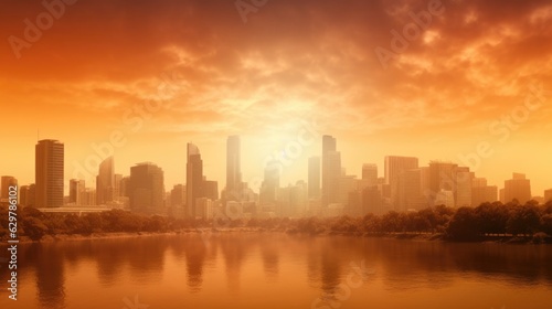 city skyline during a heatwave, with heat haze visible generative ai © ThisDesign