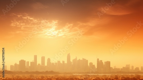 city skyline during a heatwave, with heat haze visible generative ai © ThisDesign