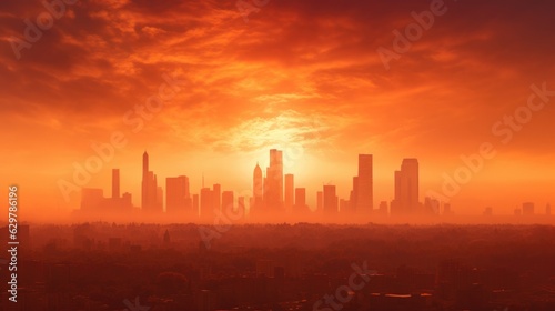 city skyline during a heatwave  with heat haze visible generative ai