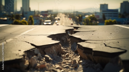 city street cracked and damaged after an earthquake generative ai