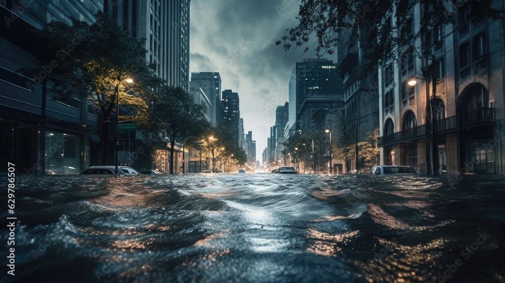 city street flooded with water generative ai