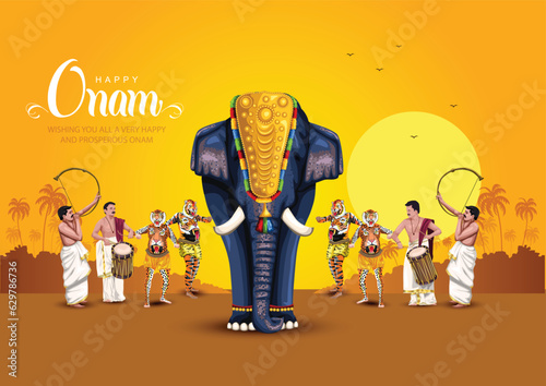 south Indian Kerala festival happy onam greetings background. editable vector illustration design