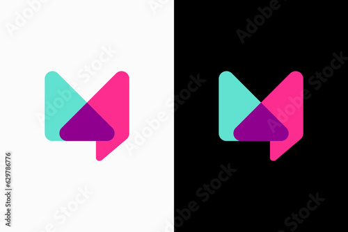 letter m with chat overlay color logo vector sign