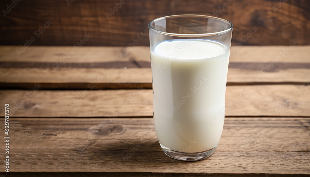 Full glass of milk on brown rustic wooden background Full glass of milk on brown rustic wooden background