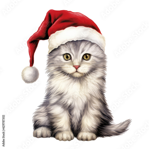 Cat Christmas Festival watercolor Sublimation Clipart with AI Generated © Little