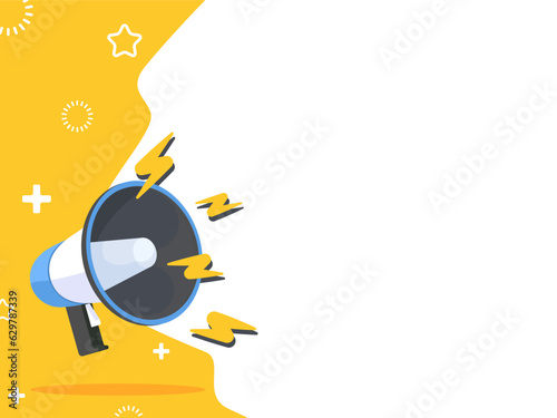 Flyer Megaphone speaker for announce, advertising, promotion, and Grand sale. Vector illustration for retail shopping online marketing template, banner, poster, and background.