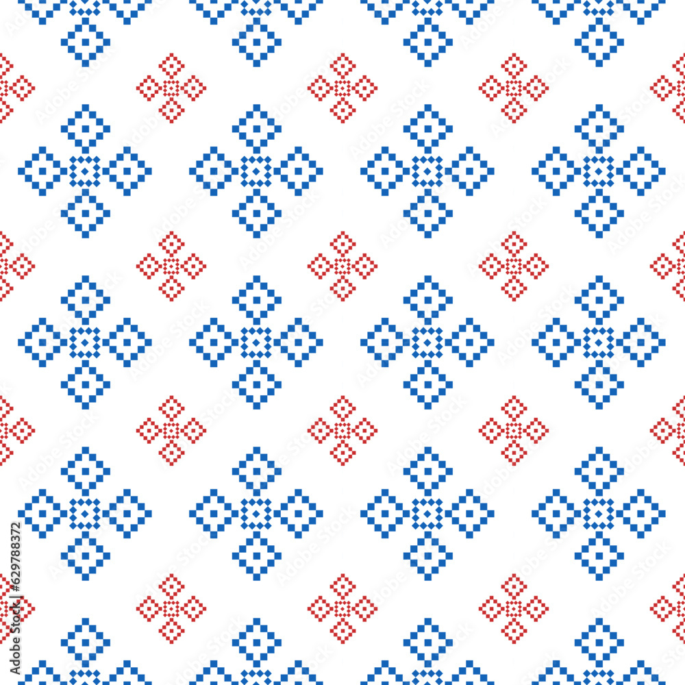 Ethnic seamless design.Geometric  folklore ornament. Pixel pattern.Tribal ethnic vector texture. Seamless tribal embroidery. Scandinavian folk pattern for texture,fabric,clothing,wrapping,tile,print.