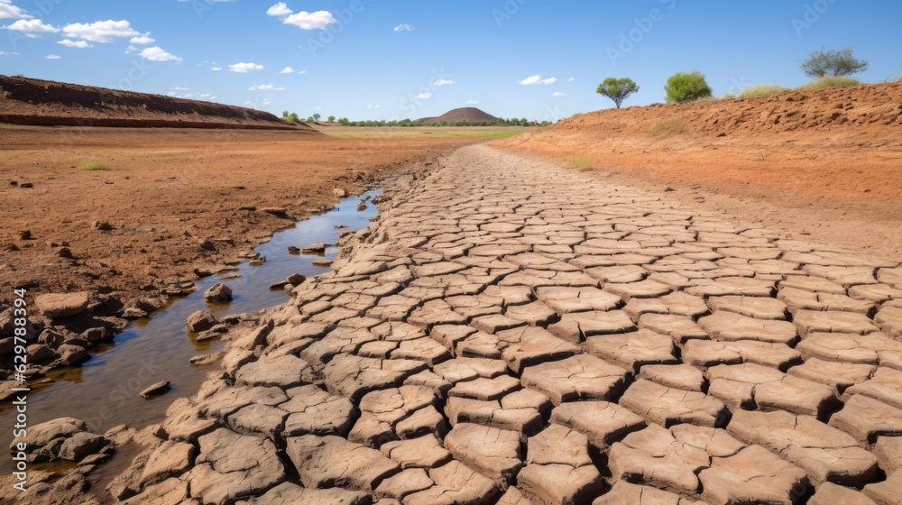 dried-up riverbed, symbolizing the impact of prolonged drought generative ai