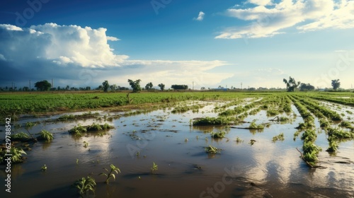 flooded farmland, illustrating the impact of heavy rainfall on agriculture generative ai