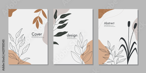book cover mockup layout design with hand drawn botanical decorations. abstract floral background. size A4 For notebooks, school books, planners, brochure, catalogs