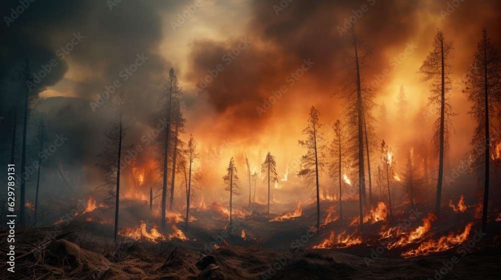 forest in the midst of a wildfire, symbolizing the destructive power of uncontrolled fires generative ai forest in the midst of a wildfire, symbolizing the destructive power of uncontrolled fires generative ai