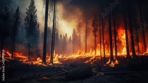 forest in the midst of a wildfire  symbolizing the destructive power of uncontrolled fires generative ai
