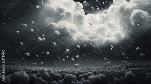 hailstorm, with large hailstones visible against a dark sky, illustrating extreme weather condition generative ai