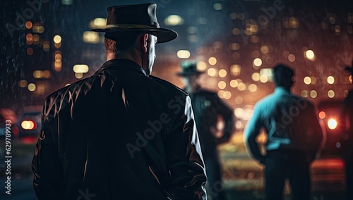 Tela detective at night talking to police officers generative AI
